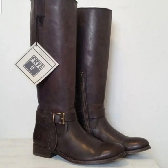 Frye 7 melissa knot tall leather boots dark brown zip pull riding - Picture 6 of 8